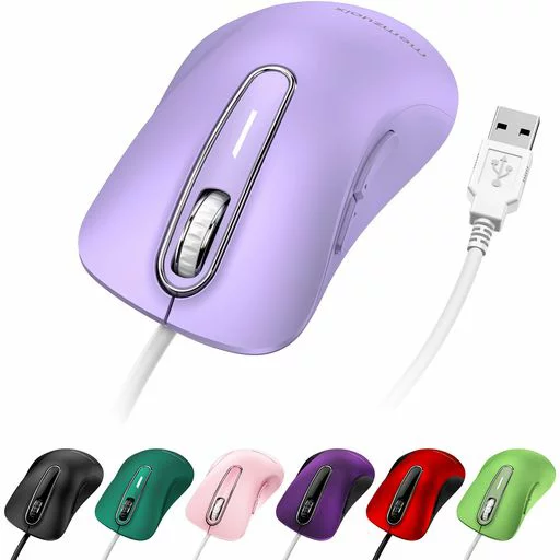 QAF 有線マウス USB 1400DPI 光学式 5 ボタン 人間工学設計 1.5m ケーブル ノート PC MacBook対応 Windows Mac Linux など複数OS対応 (ライトラベンダー)