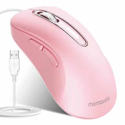 memzuoix 有線マウス USB 1400DPI 光学式 5 ボタン 人間工学設計 1.5m ケーブル ノートPC MacBook対応 Windows Mac Linux など複数OS対応 (ローズピンク)