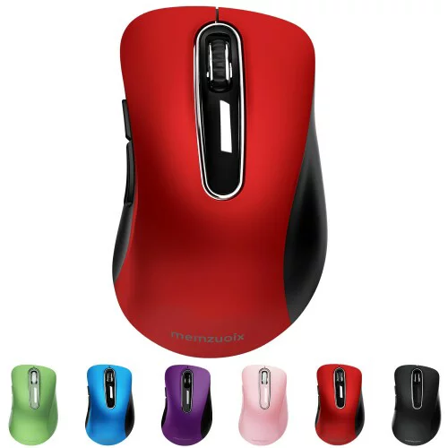memzuoix QAF 2.4GHz ワイヤレスマウス 無線 人間工学デザイン 長時間使用で疲れにくい 1400DPI 高精度光学トラッキング 即插即用 USB レシーバー付属 5 ボタン PC/ノート/MacBook/Chrome OS 対応 レッド、ミ