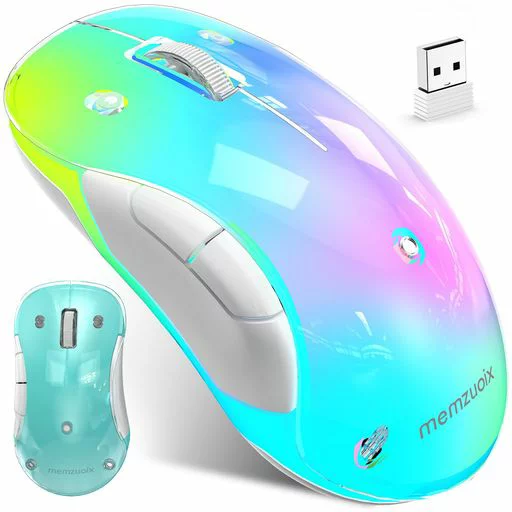 memzuoix 2.4G 無線マウス RGB LED 着脱式カバー付き 充電式 人体工学 1400DPI 光学式 5ボタン ポータブル USBレシーバー付属 PC/ノートパソコン/デスクトップ/MacBook対応 - ピンク