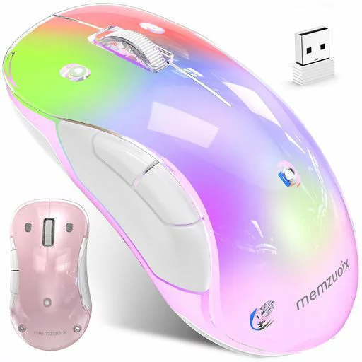 memzuoix 2.4G無線マウスRGBLED着脱式カバー付き充電式人体工学1400DPI光学式5ボタンポータブルUSBレシーバー付属PC/ノートパソコン/デスクトップ/MacBook対応-ラベンダー