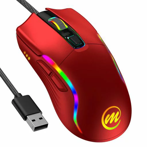 マウス 有線ゲーミングマウス-12800DPI調整可能-A825F光学センサー搭載-13種類のLEDモード-6ボタン-人体工学設計、1.7メートルケーブル-USB接続対応PC用マウス(赤色)