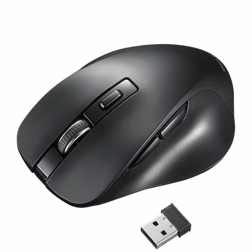 マウス パソコン スマホ PC アクセサリー 便利グッズ 左右非対称で握りやすい形状のワイヤレスマウス ブラック 握りやすい形状で中型サイズのワイヤレスマウスです マウスポインタを動かさず手元のサイドボタンで操作できる「戻る・進む」