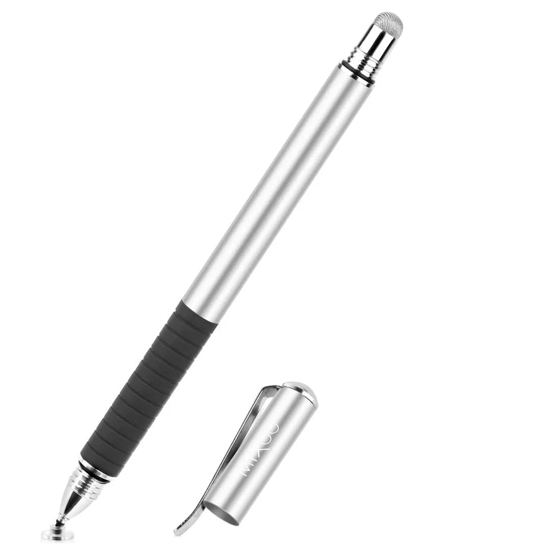 iPad Mixoo スタイ ラスペン タッチペン 2Wayモデル 交換式 ペン先3個 ipad iphone Androidスマートフォン タブレット対応 導電繊維+ディスク 2in1 アルミ本体 (Gray)