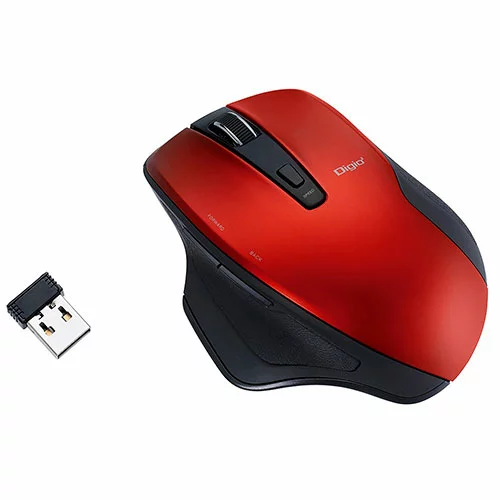 マウス Digio デジオ 手にフィットするカーブボディ 無線静音5ボタンBlueLEDマウス レッド MUS-RKF155R 関連（周辺機器 アクセサリー スマートフォン PC カード USB ハブ コンバータ スマホ リーダー）