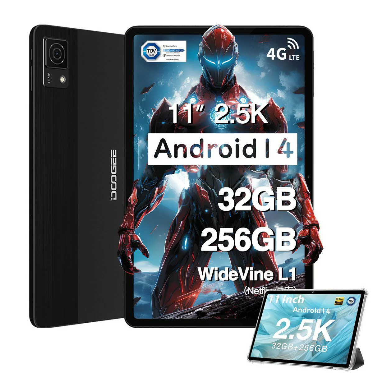 DOOGEE 【数限定9000円オフ】ケース+フィルム貼り付け Android14タブレット 32GB RAM/256GB ROM+2TB拡張 G99 8コア CPU 11インチタブレット SIMフリー 4G LTE＆5G WIFIモデル DOOGEE T30 Ultra 2.5K|Widevine L1|8580mAhバッテリー|TÜV認証|4つスピーカー|WPS