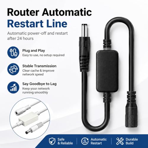 AeSiliFlex ルーターリブーターWiFiリセットデバイス、24時間スマートタイマーケーブル、DC5521オス-メスコネクタ付き、モデム、ルーター、CCTVカメラ、ネットワーク機器用の自動再起動アダプター。