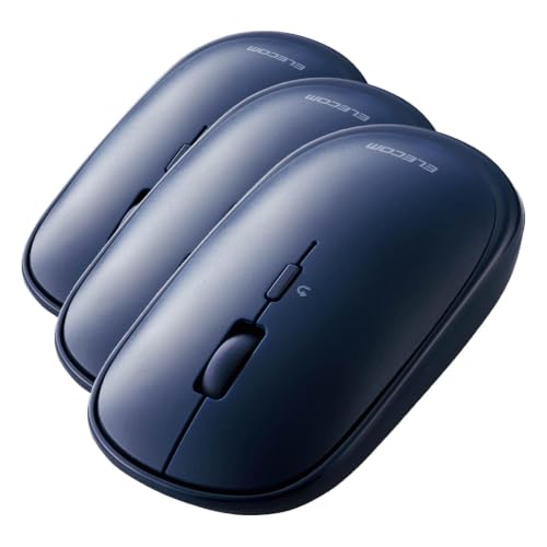 エレコム ワイヤレスマウス Bluetooth Slint M-TM10BBBU/EC 薄型 静音 4ボタン プレゼンモード機能付 Windows Mac Android iOS iPadOS FireOS対応 ネイビーブルー (× 3)