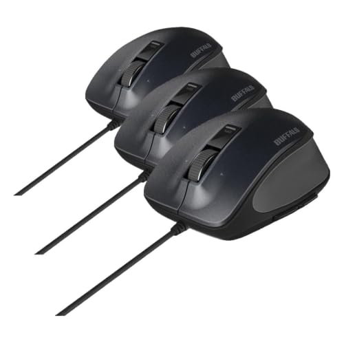バッファロー BUFFALO 有線 BlueLED プレミアムフィットマウス 静音 5ボタン Mサイズ ブラック BSMBU505MBK (× 3)