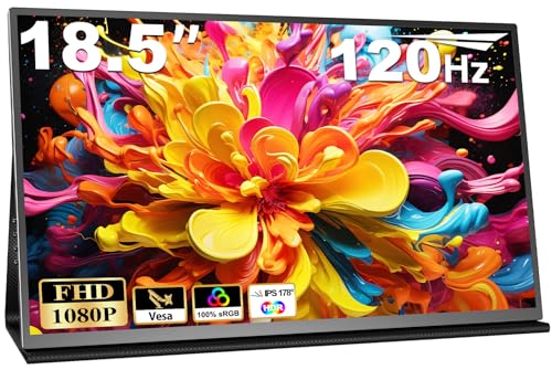 CUIUIC ノートパソコン用18.5インチポータブルモニター、FHD 1080P 100%sRGBトラベルモニター、ノートパソコン用ポータブルコンピュータIPSディスプレイ、VESA付き外部モニターUSB-C HDR HDMIポータブルスクリーン、スマートカバー&スピーカー付き Portable Monitor 18.5