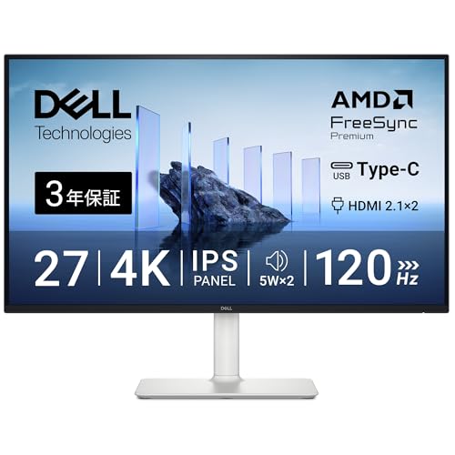 Dell 【Amazon.co.jp限定】Dell S2725QC-A 27インチ 4K モニター(無輝点5年保証/4K/IPS非光沢/USB Type-Cx1,HDMIx2/sRGB 99%/4ms,120Hz/FreeSync Premium/HDR10/内蔵スピーカー/縦横回転,高さ調整)