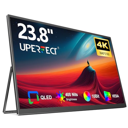 UPERFECT 23.8インチ 4K モバイルモニター QLED 3840*2160 持ち運び VESA対応 125%sRGB ポータブルディスプレイ 大画面非光沢 広色域 大型サブモニタ 自立型スタンド ゲーミングモニター IPS液晶パネル USB Type-C/標準HDMI端末/Micro USB-B PS4PS5/XBOX/Switch/PC/Macなど対応 リモートワーク M238T03