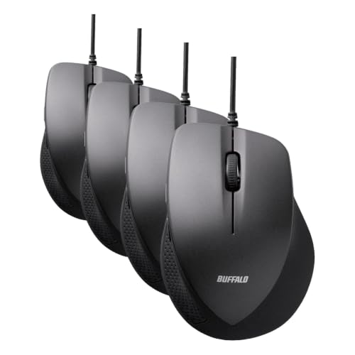 バッファロー USB マウス 有線 5ボタン 静音 【 戻る/進む ボタン搭載 】 BlueLED BSMBU19BK (× 4)