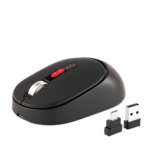 BODHISATTO Bluetoothワイヤレスマウス 3モード接続 静音設計 Type-C/USB-Aレシーバー搭載 5ボタン LED残量表示 光学式 軽量 ポータブル iOS/Android/PC/MacBook対応 ブラック VJCM0992R-3M-B