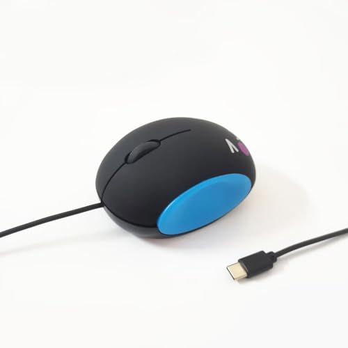ELRCDNOX 有線マウス USB Type-C接続 静音ボタン 子供向け 小型 かわいい 軽量 ミニ 1200DPI 光学式 携帯 ノートパソコン/タブレット/スマホ/Windows/Mac/Android対応 ブラック + ブルー ABCM0229Y-L