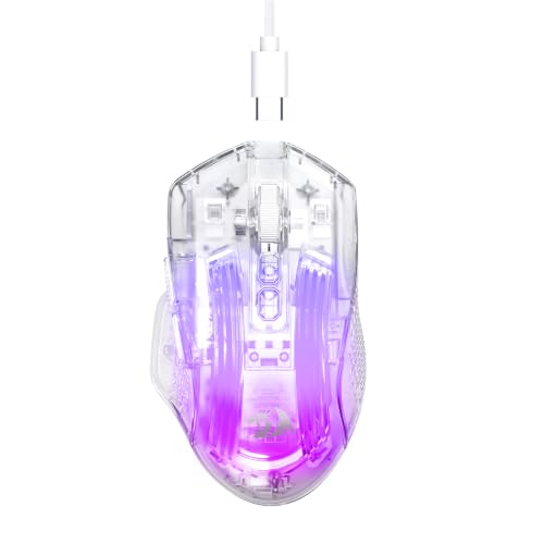 Redragon 有線ゲーミングマウス 透明スケルトン RGBバックライト 84g 軽量 小型 静音設計 24000DPI 高精度センサー 8ボタンマクロ対応 Windows/Mac対応（ホワイトクリア） M695CT