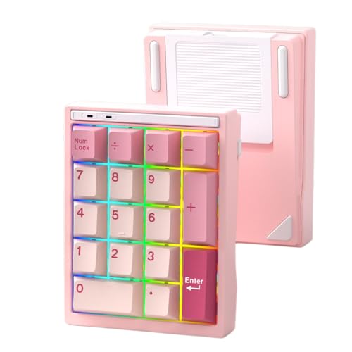 BOYI Y17 アルミニウム機械式テンキー、ワイヤレスRGBテンキー、クイックリリースナンバーパッド、Bluetooth 5.0/2.4G/Type-C トライモードホットスワップ 17キー PBT キーキャップ マクロキーパッド ノートパソコン/PC/TCLキーボード用 (ピンク) Yumi17