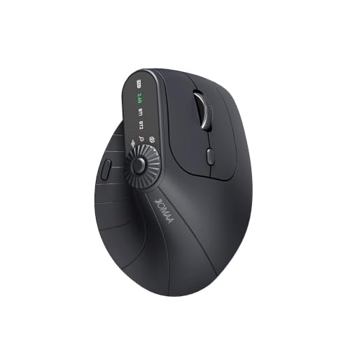OUSEITECH 無線エルゴノミクスマウス 縦型マウス LED付き 横スクロール 充電式マウス 5ボタン / 6機能ダイヤル操作 Bluetooth 無線2.4GHz 1000/1200/1600/2400 DPI 人間工学デザイン PC ノートタブレットなどに対応 多機能ボタン(ブラック) OU3703