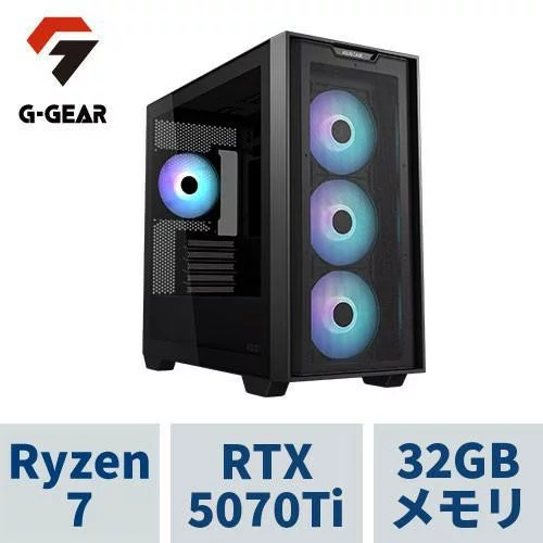 G-GEAR AMD Ryzen 7 9800X3D 32GB RTX 5070 Ti 1TB ゲーミングPC G-GEAR Powered by ASUS GT7A-E253BN/B/CP1