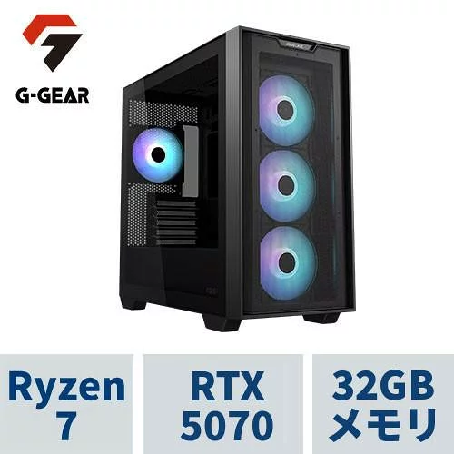 G-GEAR Ryzen 7 9800X3D 32GB RTX 5070 1TB ゲーミングPC G-GEAR Powered by ASUS GT7A-D253BN/B/CP1