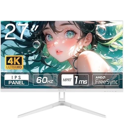 Aston 27インチ 4K HDR モニター IPS非光沢パネル 解像度 3840×2160 60Hz AMD FreeSync対応 フリッカーフリー ブルーライト軽減 目に優しい設計 白