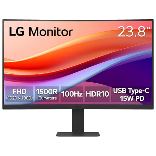 LG 24インチ フルHD(1920×1080) カーブ パソコンモニター 100Hz 5ms HDR10 3面ボーダレス スイッチ HDMI USB Type-C 15W PD チルトスリムスタンド ブラック 24U421A-B 24U421A-B.AUSQ