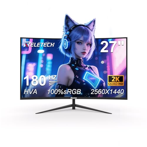 Reletech 27インチ ゲーミングモニター 2K QHD 2560×1440 180Hz 1800R曲面 非光沢 HVAパネル 100% sRGB FreeSync対応 低ブルーライト HDMI2.0/DP1.4 VESAサポート PS5/Xbox/PC対応 高精細 高速表示 G27X Flex Pro