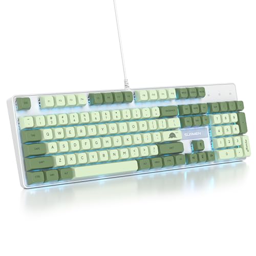 Owpkeenthy フルサイズ グリーン メカニカル ゲーミングキーボード 数字パッド付き 有線 100% Office NKRO キーボード RGB バックライト 104キー 赤色スイッチ付き PCゲーマー用 (104抹茶)