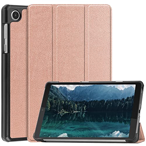 TRkin 対応 2023年発売 Lenovo Tab M8 (4th Gen)（ZABU0172JP） 用のカバー タブレット ケース 超薄型 対応 LAVIE Tab T8 T0855/GAS PC-T0855GAS 8インチ 用のペアリング & 充電に対応 軽量 シルク手触り 対応 Lenovo Tab M8 (4th Gen)（ZABU0172JP）/LAVIE Tab T8 T0855/GAS PC-T0855GAS 用の三つ折りスタンド リバウンドマグネティックスマートケース機能付き 衝撃吸収 高級PU レザー全面保護型 ケース (ローズゴールド)