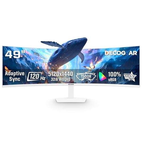 Deco Gear 49インチ 湾曲ウルトラワイド 5K ゲーミングモニター 32:9 120Hz 101%NTSC 100% sRGB USB-C 65W 調節可能 ホームオフィスやエンターテイメントワークステーション - 独占ホワイトエディション MONZA495K