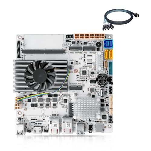 AIOPCWA NASマザーボード N150 6ベイ、2×10GbE RJ45 X550-AT2 LAN、ホワイト Mini ITX PC Motherboard、3×NVMe、M.2 WiFi、DDR5 ベアボーン、TFスロット、USB-C、HD+eDP、1×SFF-8643（1* SATAケーブル） AIO-NAS-N150
