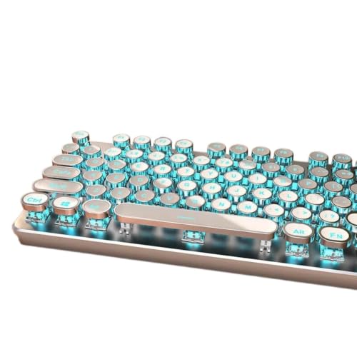 Modsion レトロタイプライター風メカニカルキーボード104 キー 無Type-C 金属パネルバックライト付 スマホ・タブレット対応 (ホワイト【青光 - 青軸】3 モードパンク)