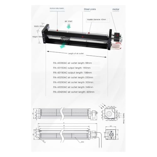 DFGFNPNVMR ACクロスフローファン、120v PA-43シリーズ接線ファン