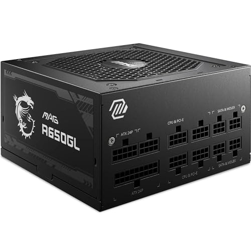 MSI MAG A650GL Power Supply Unit, 650W, 80 Plus Gold, multiple generations GPU Support, Fully Modular,120mm FDB fan, Black Flat Cables, 7 Year Warranty