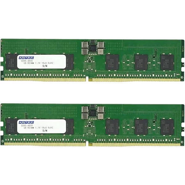 ADTEC DDR5-4800 RDIMM 80bit 32GB(1Rx4)×2枚組 ADS4800D-R32GSATW ECC Registered PC5-38400 増設メモリ サーバ用 ワークステーション用 6年保証 アドテック【納期要確認・キャンセル不可・北海道沖縄離島配送不可】 -お取り寄せ- 4946516101229-ds