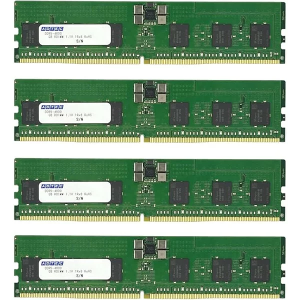 ADTEC DDR5-4800 RDIMM 80bit 32GB(1Rx4)×4枚組 ADS4800D-R32GSAT4 ECC Registered PC5-38400 増設メモリ サーバ用 ワークステーション用 6年保証 アドテック【納期要確認・キャンセル不可・北海道沖縄離島配送不可】 -お取り寄せ- 4946516101236-ds