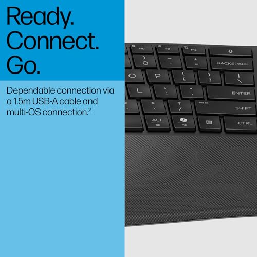 HP 480 Comfort 有線キーボード - プラグアンドプレイキーボード USB-AケーブルでPCやノートパソコンに接続 - Windows、MacOS、ChromeOS対応 - 3つの角度調整と23のプログラム可能なキーを責任を持って製造