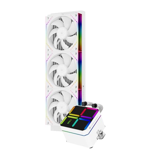 PCCOOLER TR Thermalright Magic Qube 360 ARGB ホワイト CPUウォータークーラー、ワイヤレススプライシングPWMファン-ARGBインフィニティミラー、Intel lga115x/1200/1700/1851、AMD/AM4/AM5用、デジタルディスプレイスクリーン-コールドヘッド-3000RPM MQ360 ARGB WHITE-D3