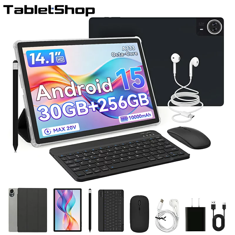★TABLETSHOP★【豪華8点セット】 Android 16 タブレット 14インチ FHD+ 1920*1200 大画面 30GB+256GB+1TB拡張 10000mAh 急速充電 wi-fi6モデル PCモード Widevine L1 顔認識 5MP+8MP スピーカー搭載 無線投影 画面分割
