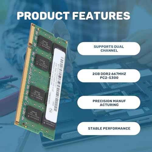 Juinrinet 2GB DDR2 667MHz PC2-5300 DDR2 667 (240ピン) SODIMM ラップトップのメモリ、ノートブックラップトップのメモリモジュール、デュアルチャネル4Gをサポートする メモリ 2GB 2GB