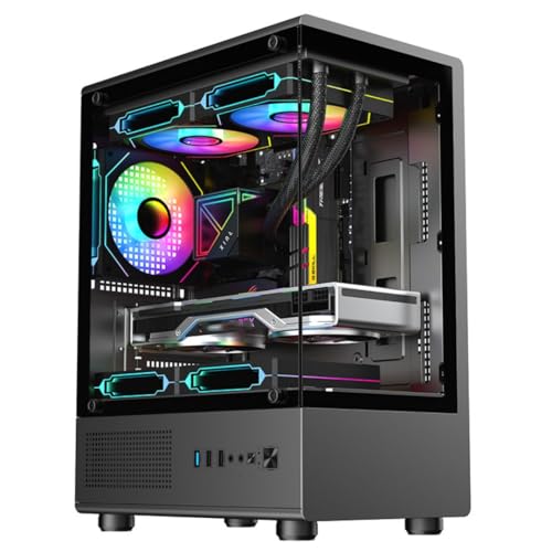 Nihig 小型 M-ATX ミニタワー ピラーレス ゲーミング 合金鋼強化ガラス M-ATX/ITX/Micro-ATXマザーボード対応 ブラック (ブラック)