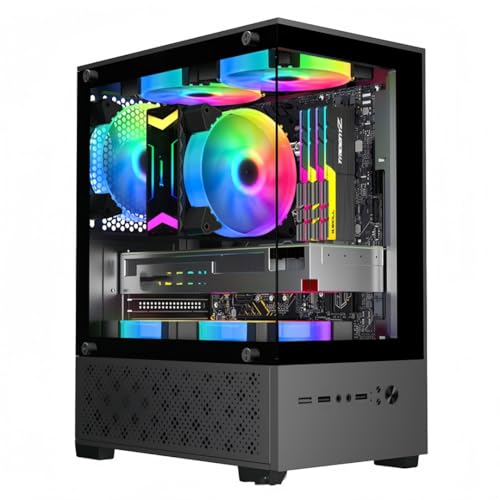 GRSMIS 小型 M-ATX ミニタワー ピラーレス ゲーミング 合金鋼強化ガラス M-ATX/ITX/Micro-ATXマザーボード対応 (ブラック)