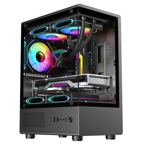 YWHT パノラマ 、デスクトップ水冷透明ゲーミング 、デスクトップコンピュータ水冷シェル、オーシャンビュー完全透明シェル (29.5*19.5*40.5cm,ブラック)