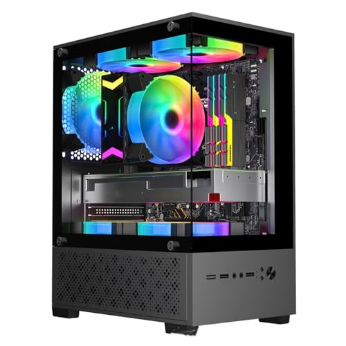 Gixuzol 小型 ミニタワー ピラーレス ゲーミング 合金鋼強化ガラス (T8 - ブラック - シングルシャーシ)
