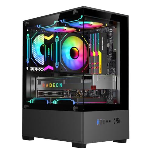 VGVG — 小型 M-ATX ミニタワー ピラーレス ゲーミング 合金鋼強化ガラス M-ATX/ITX/Micro-ATXマザーボード対応 (ブラック)