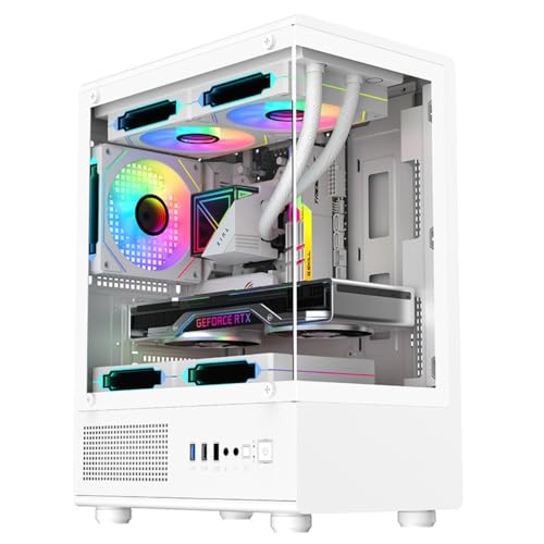 YWHT パノラマ 、デスクトップ水冷透明ゲーミング 、デスクトップコンピュータ水冷シェル、オーシャンビュー完全透明シェル (29.5*19.5*40.5cm,ホワイト)