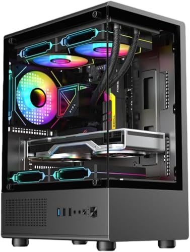 SIzlaho 、ピローレス、パノラマビュー、デスクトップ、水冷対応、サイドウィンドウ、ゲーミング (29.5*19.5*40.5cm,ブラック)