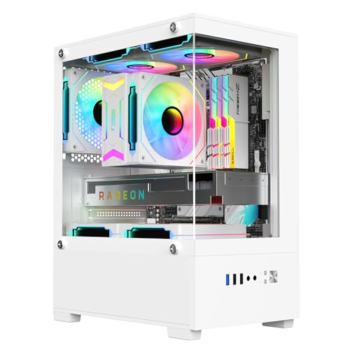 VGVG — 小型 M-ATX ミニタワー ピラーレス ゲーミング 合金鋼強化ガラス M-ATX/ITX/Micro-ATXマザーボード対応 (ホワイト)