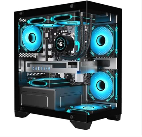 HOTGEEJP ミッドタワー フルビューデュアル強化ガラス、ゲーミング (ブラック,350*210*380)