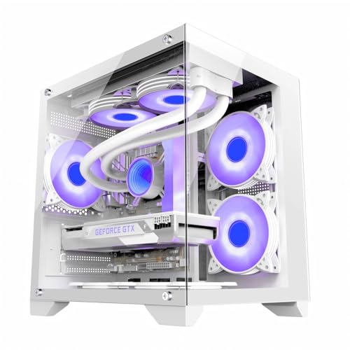 Tayyyxf パノラマルームシャーシ ミドルタワー 35*27*35cm パノラマルーム atx ピラーレス type-c高速インターフェースUSB3.0 合金鋼強化ガラス ATX/M-ATX/ITX/Micro-ATXマザーボード対応 空冷対応,白 66378513-WHITE